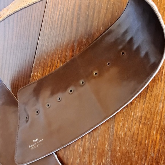 Vintage Italian Wide Leather Belt Beige Reptile Embossed D-Ring - Picture 7 of 16